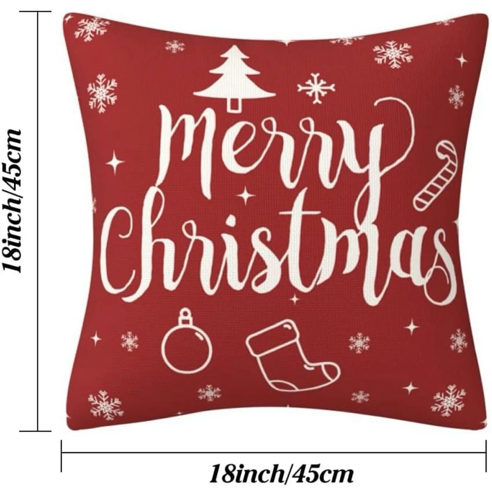 Christmas Pillow Covers 18x18 Set of 2 Red White Reindeer Merry Xmas Holiday